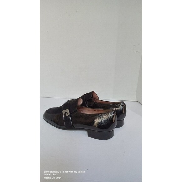 Contempo Collection Black Patent Leather Loafers with‎ Decorative Silver Buckle